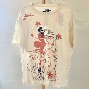 Disney Mickey Mouse Graphic T Shirt Cream Oversized Size M